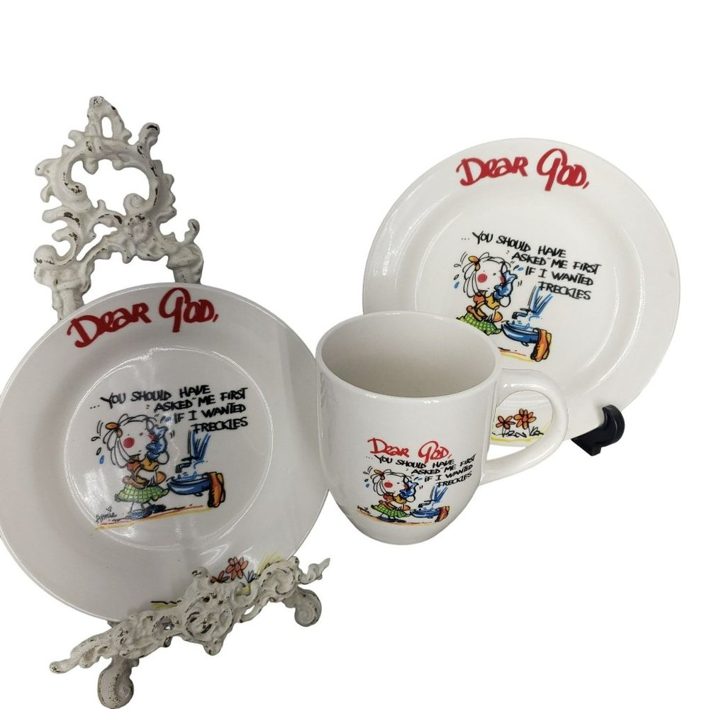 Annie Fitzgerald Royal Norfolk Dear God Prayer Plates 7.5" Set Of 2 Coffee Tea M